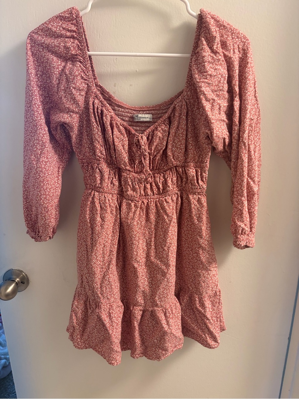 Hollister Pink Ditsy Floral Puff Sleeve Smocked Mini Dress Sweetheart S Small